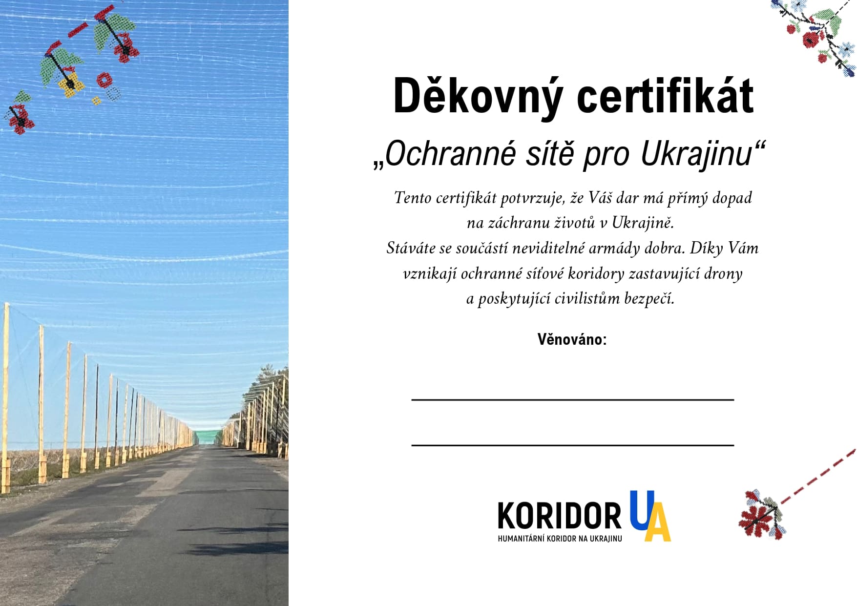 Děkovný certifikát – Sítě
